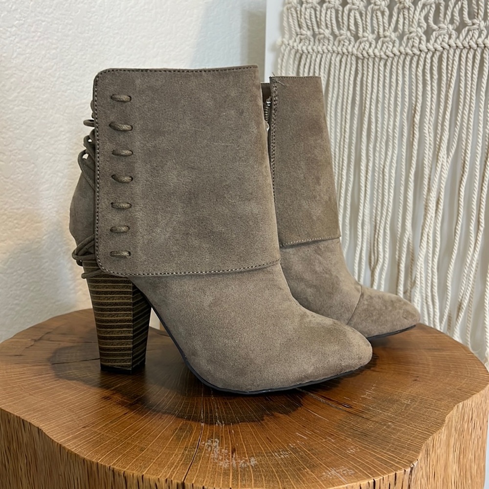 Taupe Suede Laced Booties